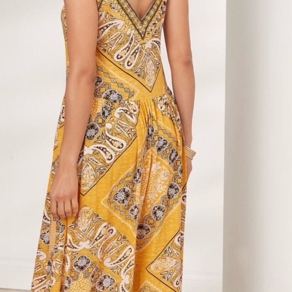 Soft Surroundings LARGE Indha Maxi Dress Yellow Embroidered Beads Boho - Picture 2 of 12